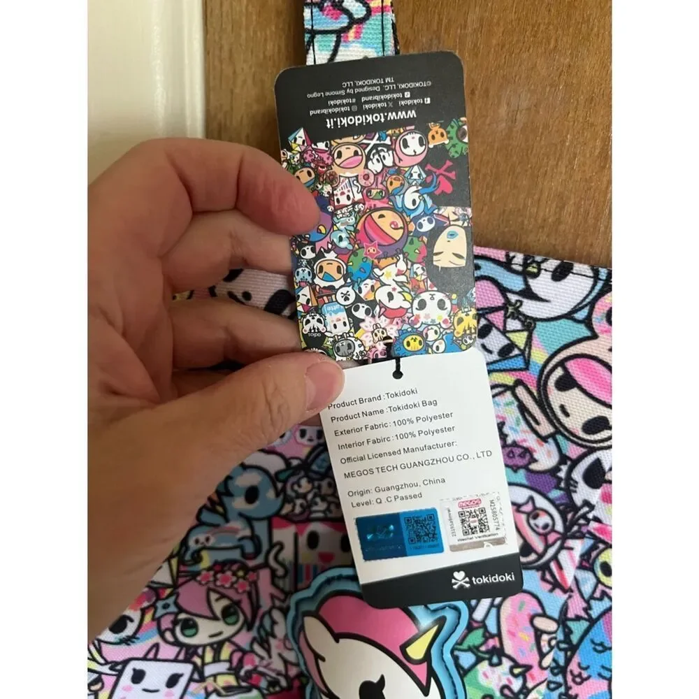 tokidoki Multicolor Unicorn Tote Bag With Matching Puff Keychain